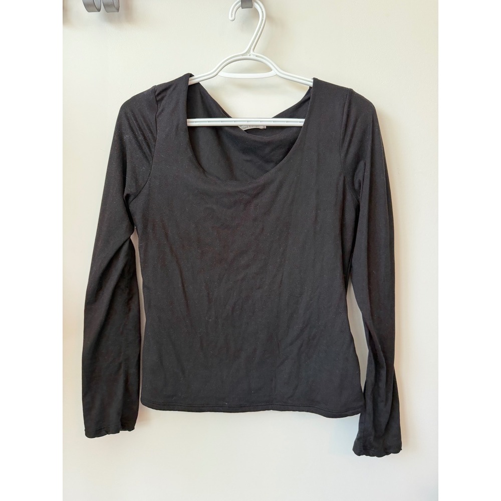 Heart & Hips Womens Black Long Sleeve Scoop Neck Basic Tee Top Size Large